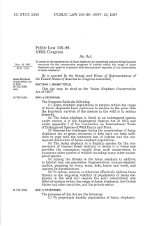 Asian Elephant Conservation Fund Original Legislation 1997 | FWS.gov